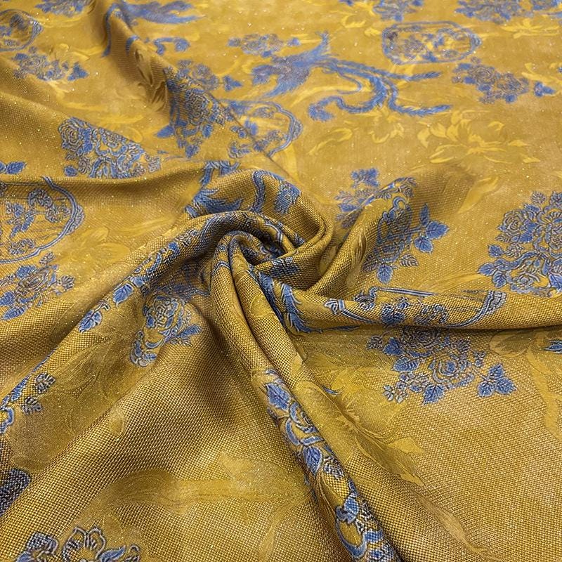 Luxury Mulberry Silk Xiangyunsha Fabric | Phoenix Motif Floral Luo Brocade Weave Textile | Traditional Oriental Couture Fabric - Poppylollipop