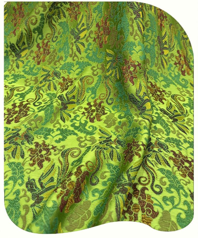 Phoenix Perching on Wutong Tree Jacquard Fabric | Gold Thread Woven Plant - Based Silk Textile | Elegant Oriental Dress & Decor Fabric - Poppylollipop