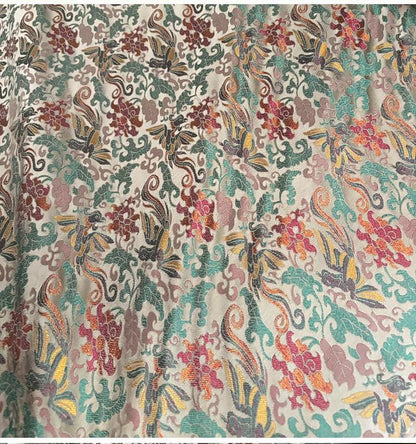 Phoenix Perching on Wutong Tree Jacquard Fabric | Gold Thread Woven Plant - Based Silk Textile | Elegant Oriental Dress & Decor Fabric - Poppylollipop