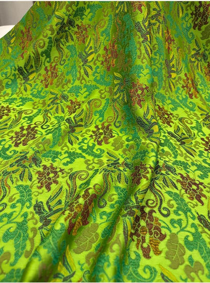 Phoenix Perching on Wutong Tree Jacquard Fabric | Gold Thread Woven Plant - Based Silk Textile | Elegant Oriental Dress & Decor Fabric - Poppylollipop