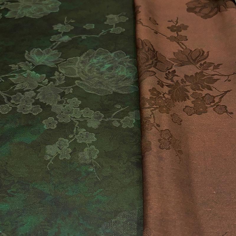 Silk Xiangyunsha Fabric Ombre Floral Luo Jacquard Mulberry Silk Woven Textile | Luxury Oriental Couture Dressmaking Fabric