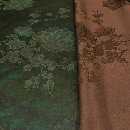 Silk Xiangyunsha Fabric Ombre Floral Luo Jacquard Mulberry Silk Woven Textile | Luxury Oriental Couture Dressmaking Fabric