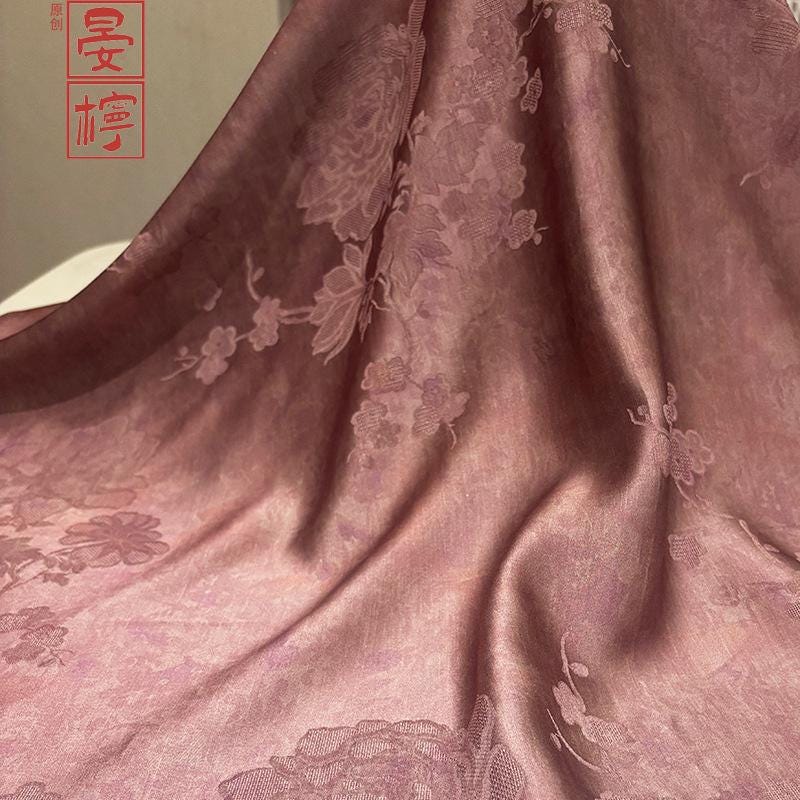 Silk Xiangyunsha Fabric Ombre Floral Luo Jacquard Mulberry Silk Woven Textile | Luxury Oriental Couture Dressmaking Fabric
