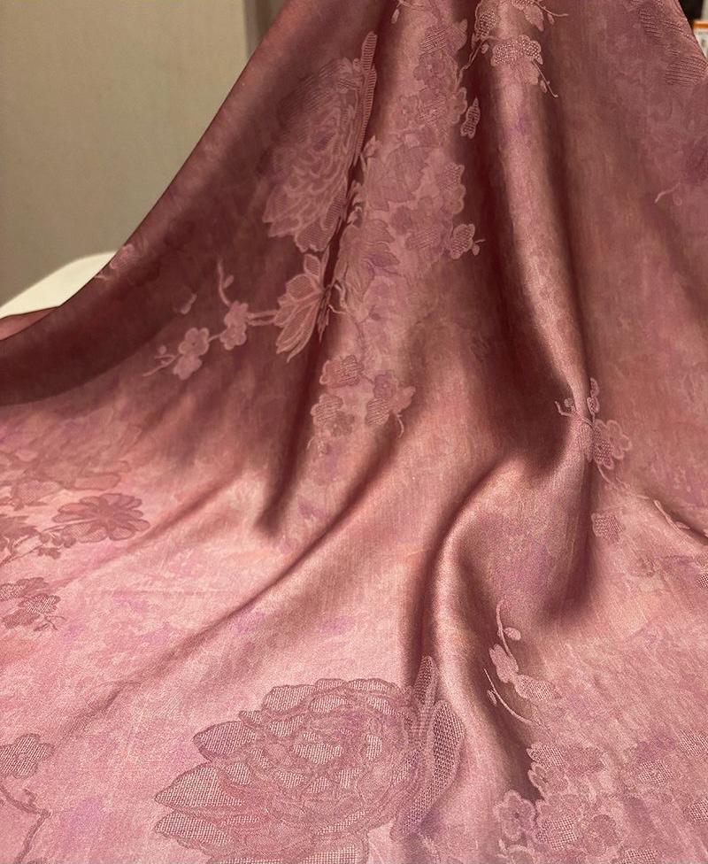 Silk Xiangyunsha Fabric Ombre Floral Luo Jacquard Mulberry Silk Woven Textile | Luxury Oriental Couture Dressmaking Fabric