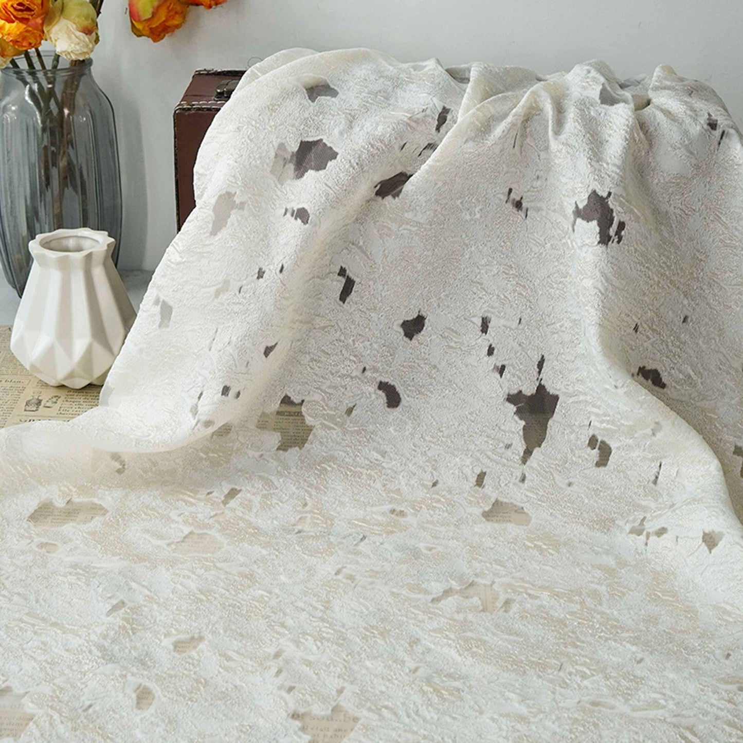 Abstract Metallic Jacquard Fabric by Yard, Irregular Embossed Sheer Fabric for Gowns Dresses Fashion Crafts, 55"Wide