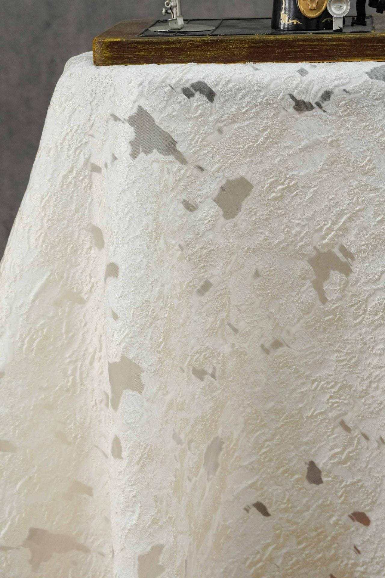 Abstract Metallic Jacquard Fabric by Yard, Irregular Embossed Sheer Fabric for Gowns Dresses Fashion Crafts, 55"Wide