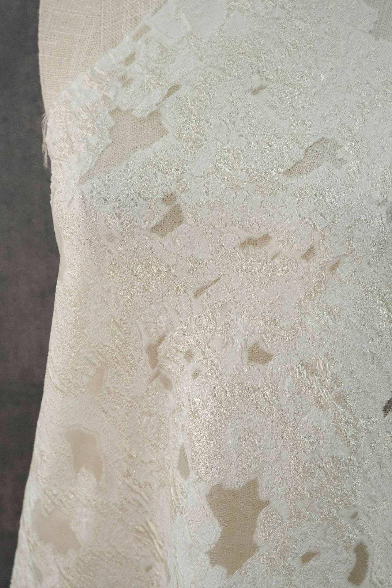 Abstract Metallic Jacquard Fabric by Yard, Irregular Embossed Sheer Fabric for Gowns Dresses Fashion Crafts, 55"Wide
