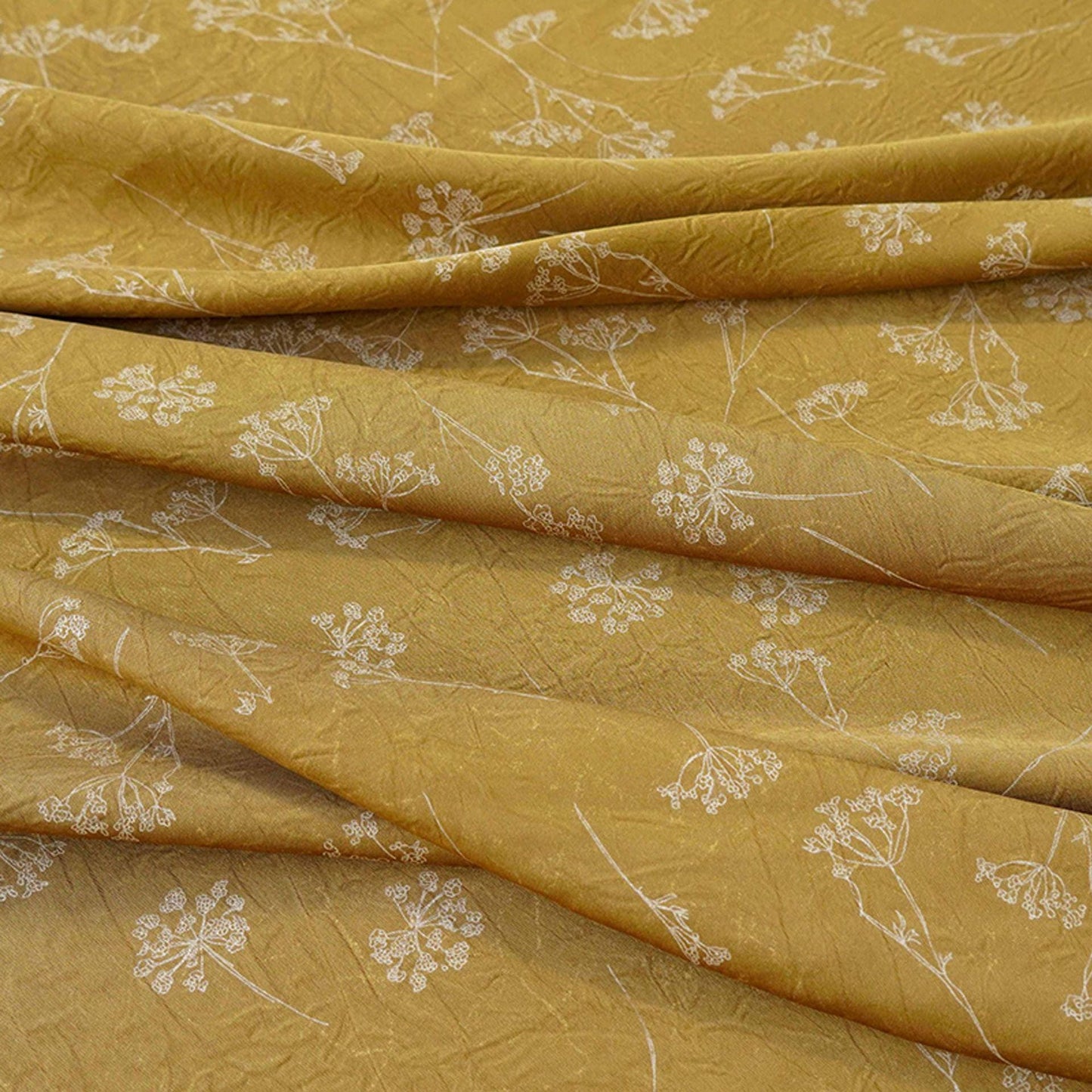 Gold Metallic Floral Fabric by Yard, Vine Print Acetate Satin Textile, Elegant Shiny Fabric for Dress Curtains Crafts, 59"
