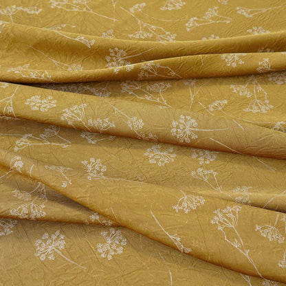 Gold Metallic Floral Fabric by Yard, Vine Print Acetate Satin Textile, Elegant Shiny Fabric for Dress Curtains Crafts, 59"