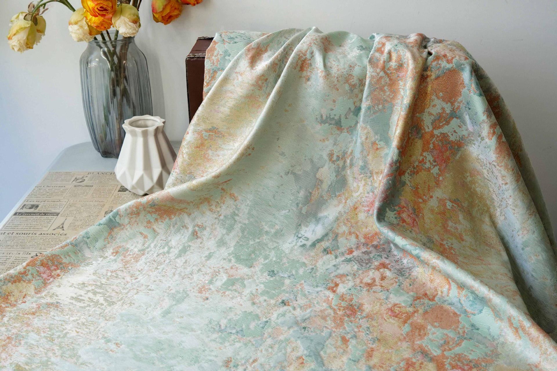 Gold Metallic Abstract Fabric by Yard, Artistic Marble Jacquard Textile, Luxury Dress Upholstery Sewing Fabric, 63"Wide