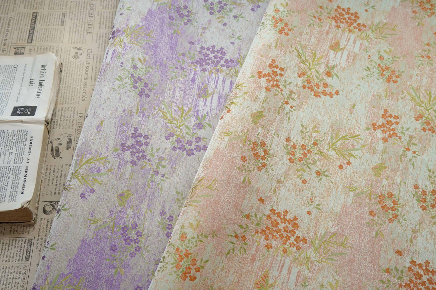 Butterfly Floral Brocade Fabric by Yard, Vintage Jacquard Dress Fabric, Decorative Textile for Bags Jewelry Box Crafts, 65"Wide