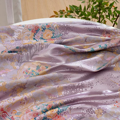 Japanese Floral Brocade Fabric by Yard, Colorful Kimono Jacquard Satin, Gold Metallic Fabric for Dress Obi Crafts, 59"Wide