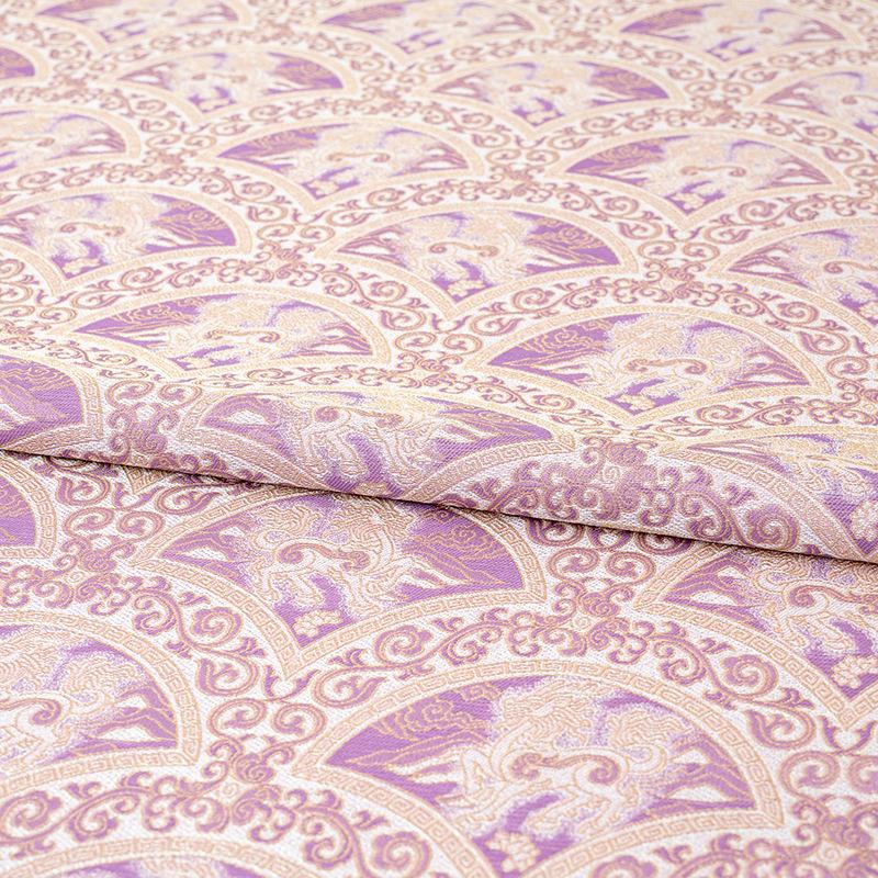 Chinese Qilin Fabric by Yard, Purple Gold Brocade Satin, Oriental Mythical Jacquard Fabric for Dress Decor Crafts, 59"Wide