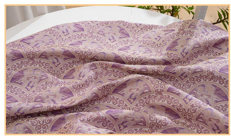 Chinese Qilin Fabric by Yard, Purple Gold Brocade Satin, Oriental Mythical Jacquard Fabric for Dress Decor Crafts, 59"Wide