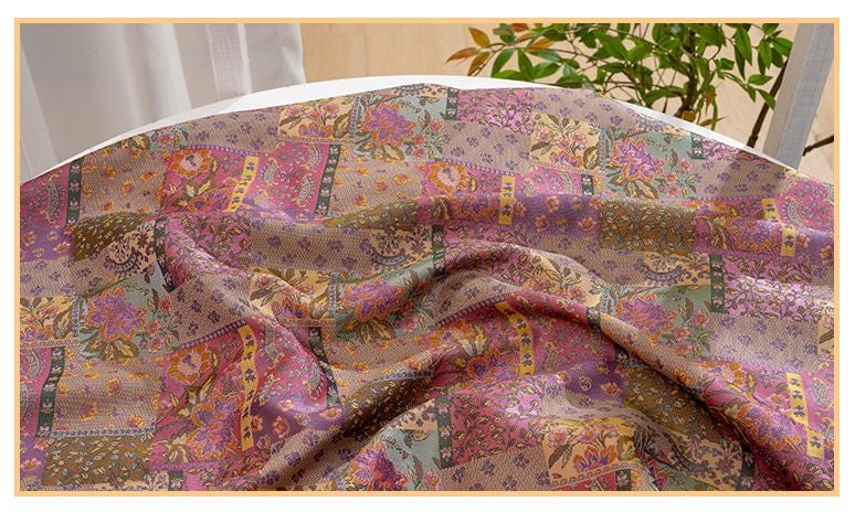 Oriental Floral Quilting Fabric by Yard, Chinese Style Rayon Gauze Textile for Patchwork Bags Crafts Decor, 59"Wide