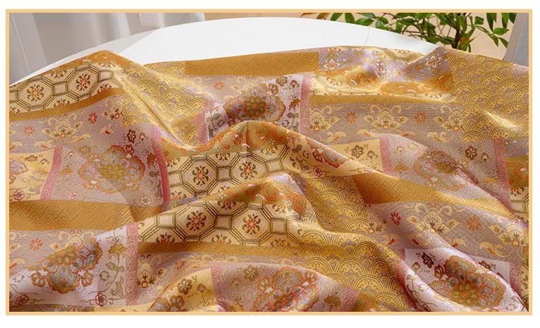 Oriental Floral Quilting Fabric by Yard, Chinese Style Rayon Gauze Textile for Patchwork Bags Crafts Home Decor, 59"Wide