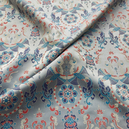 Chinese Brocade Fabric by Yard, Sky Blue Floral Jacquard Satin, Oriental Chinoiserie Fabric for Dress Curtains Crafts, 59"Wide