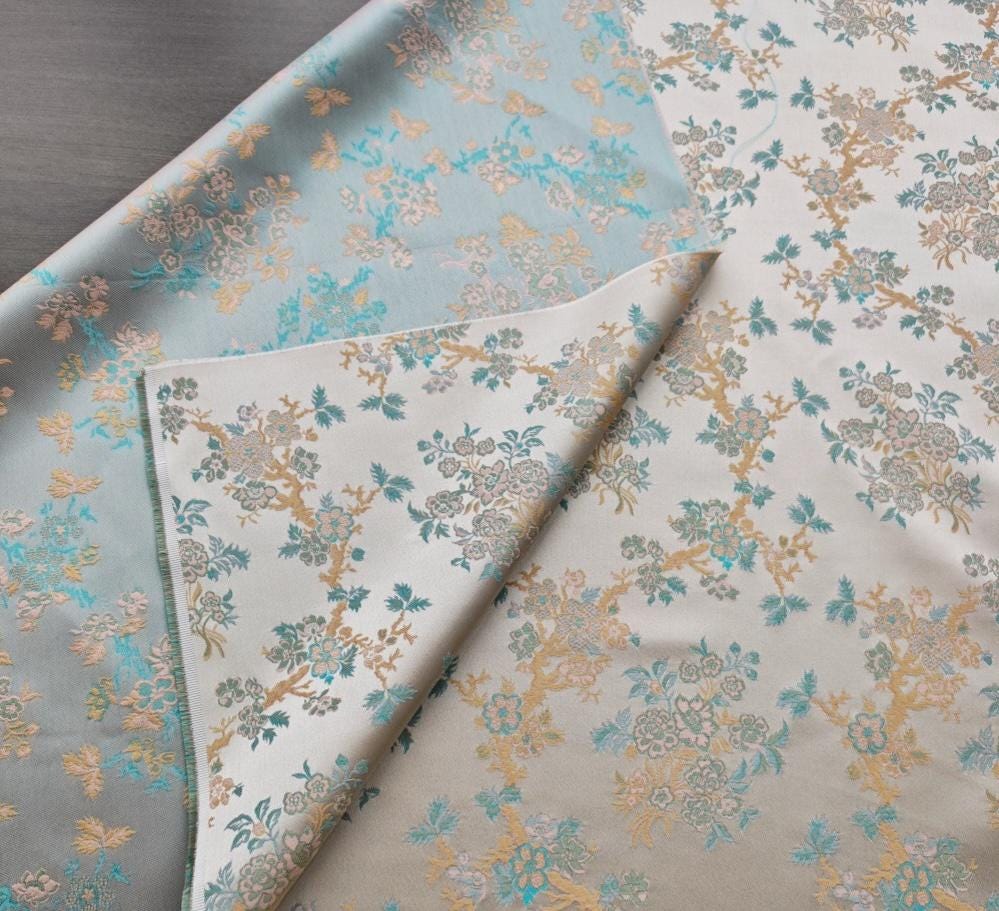 Chinese Brocade Fabric by Yard, Oriental Yunjin Jacquard Satin for Dress Upholstery Curtains Crafts, 59"Wide