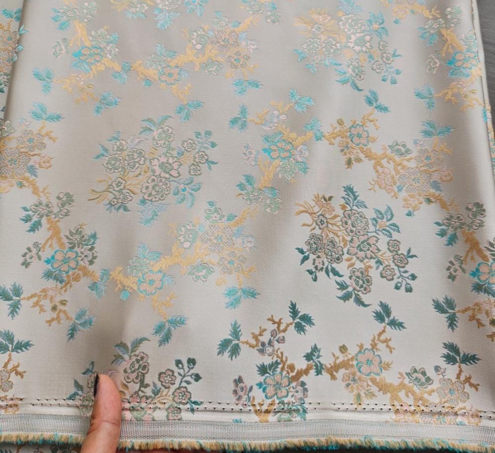 Chinese Brocade Fabric by Yard, Oriental Yunjin Jacquard Satin for Dress Upholstery Curtains Crafts, 59"Wide