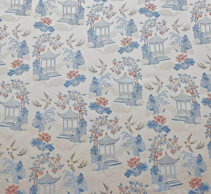 Chinese Chinoiserie Fabric by Yard, Pavilion Jacquard Brocade Satin for Dress Curtains Upholstery Crafts, 59"Wide