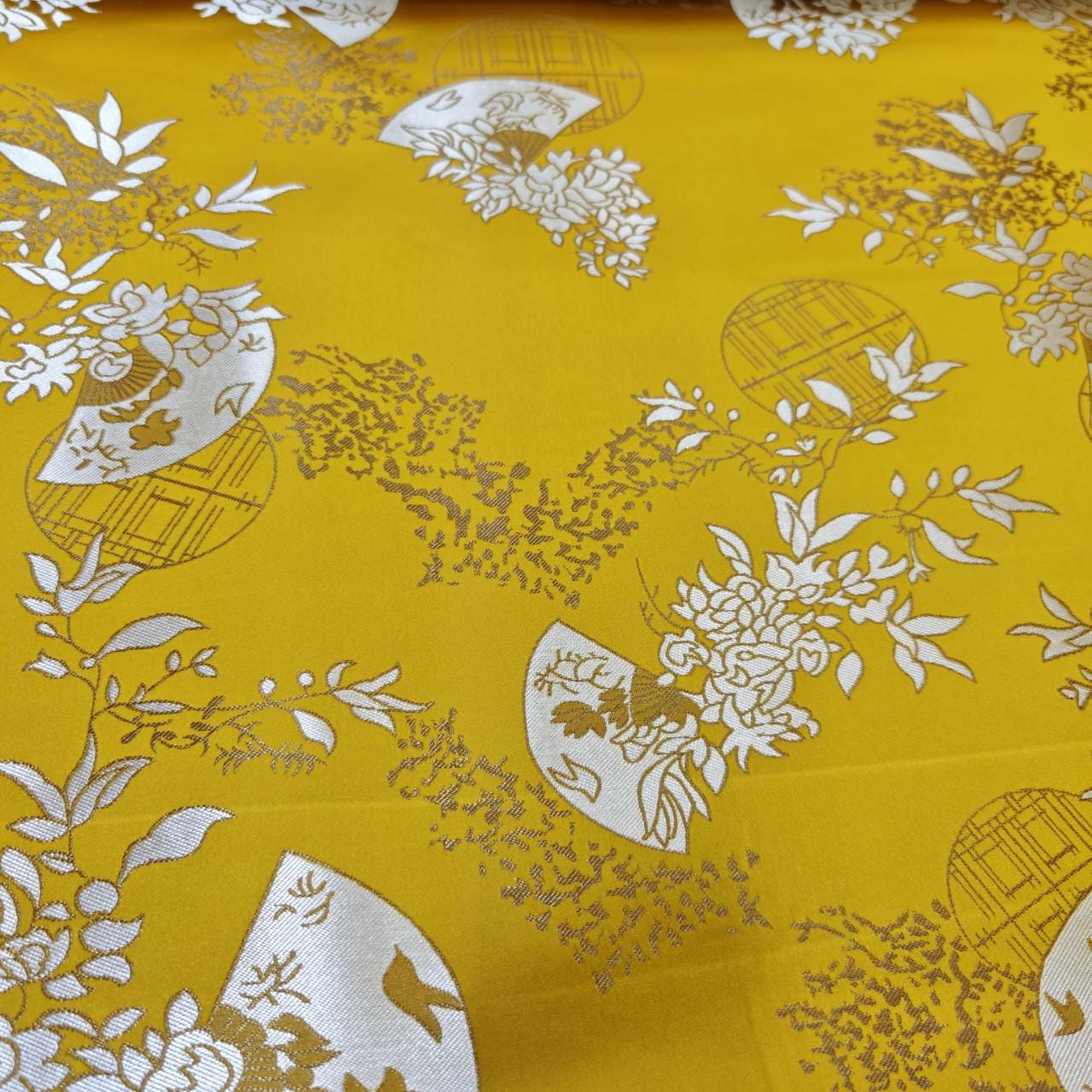 Chinese Brocade Satin Fabric by Yard, Window Pattern Jacquard Fabric, Soft Smooth Damask Textile for Dress Upholstery Decor, 3 Colors - Poppylollipop