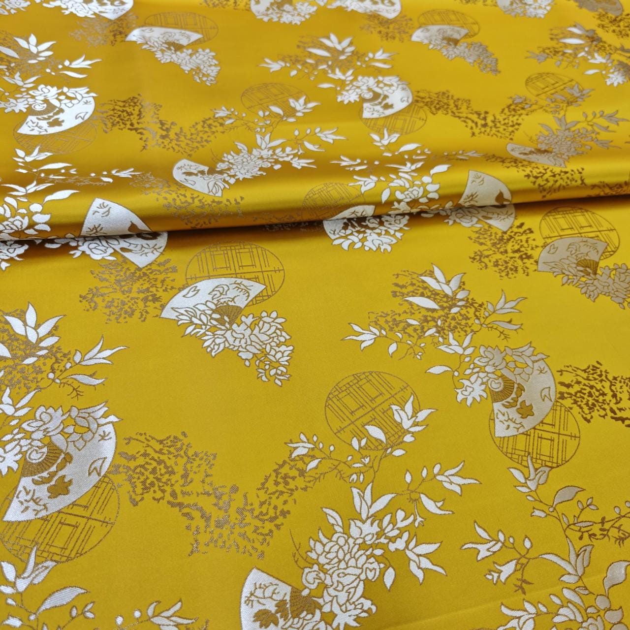 Chinese Brocade Satin Fabric by Yard, Window Pattern Jacquard Fabric, Soft Smooth Damask Textile for Dress Upholstery Decor, 3 Colors - Poppylollipop