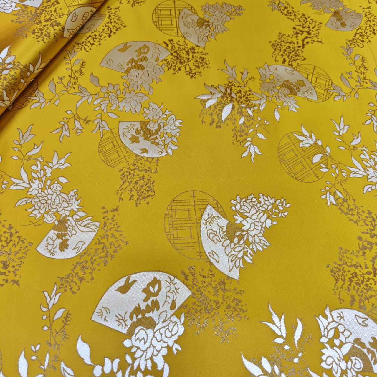 Chinese Brocade Satin Fabric by Yard, Window Pattern Jacquard Fabric, Soft Smooth Damask Textile for Dress Upholstery Decor, 3 Colors - Poppylollipop