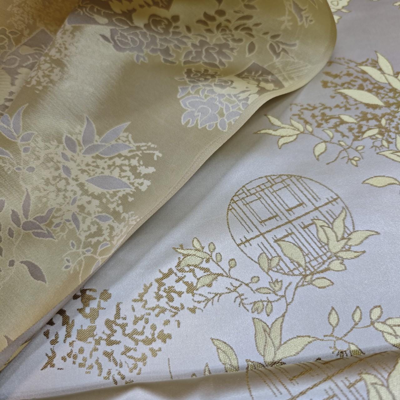 Chinese Brocade Satin Fabric by Yard, Window Pattern Jacquard Fabric, Soft Smooth Damask Textile for Dress Upholstery Decor, 3 Colors - Poppylollipop