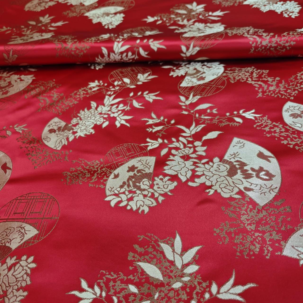 Chinese Brocade Satin Fabric by Yard, Window Pattern Jacquard Fabric, Soft Smooth Damask Textile for Dress Upholstery Decor, 3 Colors - Poppylollipop