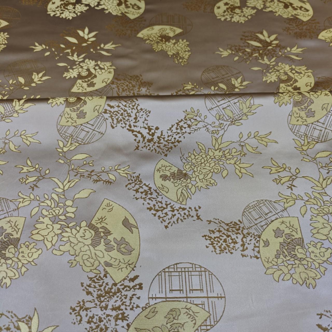 Chinese Brocade Satin Fabric by Yard, Window Pattern Jacquard Fabric, Soft Smooth Damask Textile for Dress Upholstery Decor, 3 Colors - Poppylollipop