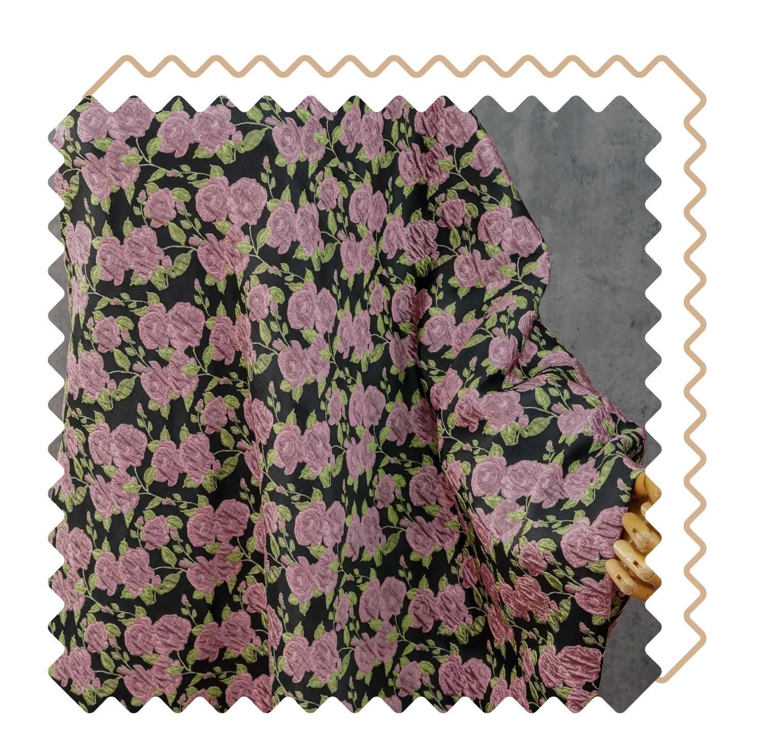 Pink Rose Brocade Jacquard Fabric by Yard, Vintage Floral Embossed Upholstery Textile, Romantic Victorian Fabric for Curtains Pillows Bags - Poppylollipop