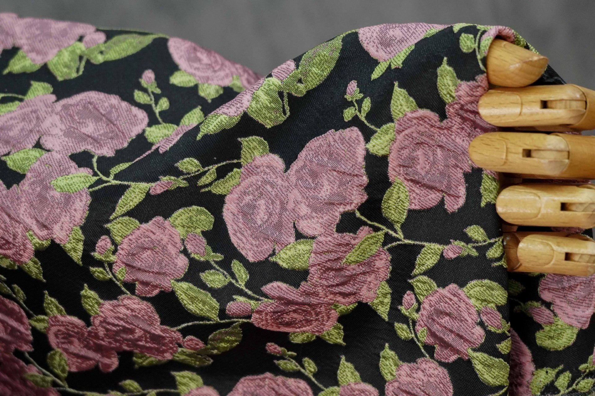 Pink Rose Brocade Jacquard Fabric by Yard, Vintage Floral Embossed Upholstery Textile, Romantic Victorian Fabric for Curtains Pillows Bags - Poppylollipop