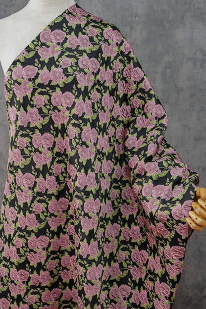 Pink Rose Brocade Jacquard Fabric by Yard, Vintage Floral Embossed Upholstery Textile, Romantic Victorian Fabric for Curtains Pillows Bags - Poppylollipop