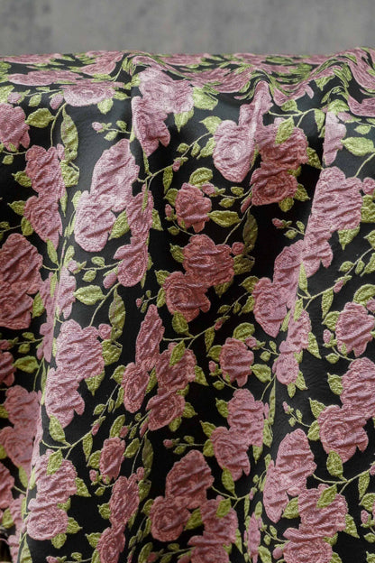 Pink Rose Brocade Jacquard Fabric by Yard, Vintage Floral Embossed Upholstery Textile, Romantic Victorian Fabric for Curtains Pillows Bags - Poppylollipop