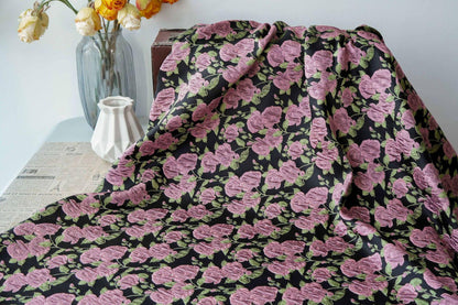 Pink Rose Brocade Jacquard Fabric by Yard, Vintage Floral Embossed Upholstery Textile, Romantic Victorian Fabric for Curtains Pillows Bags - Poppylollipop