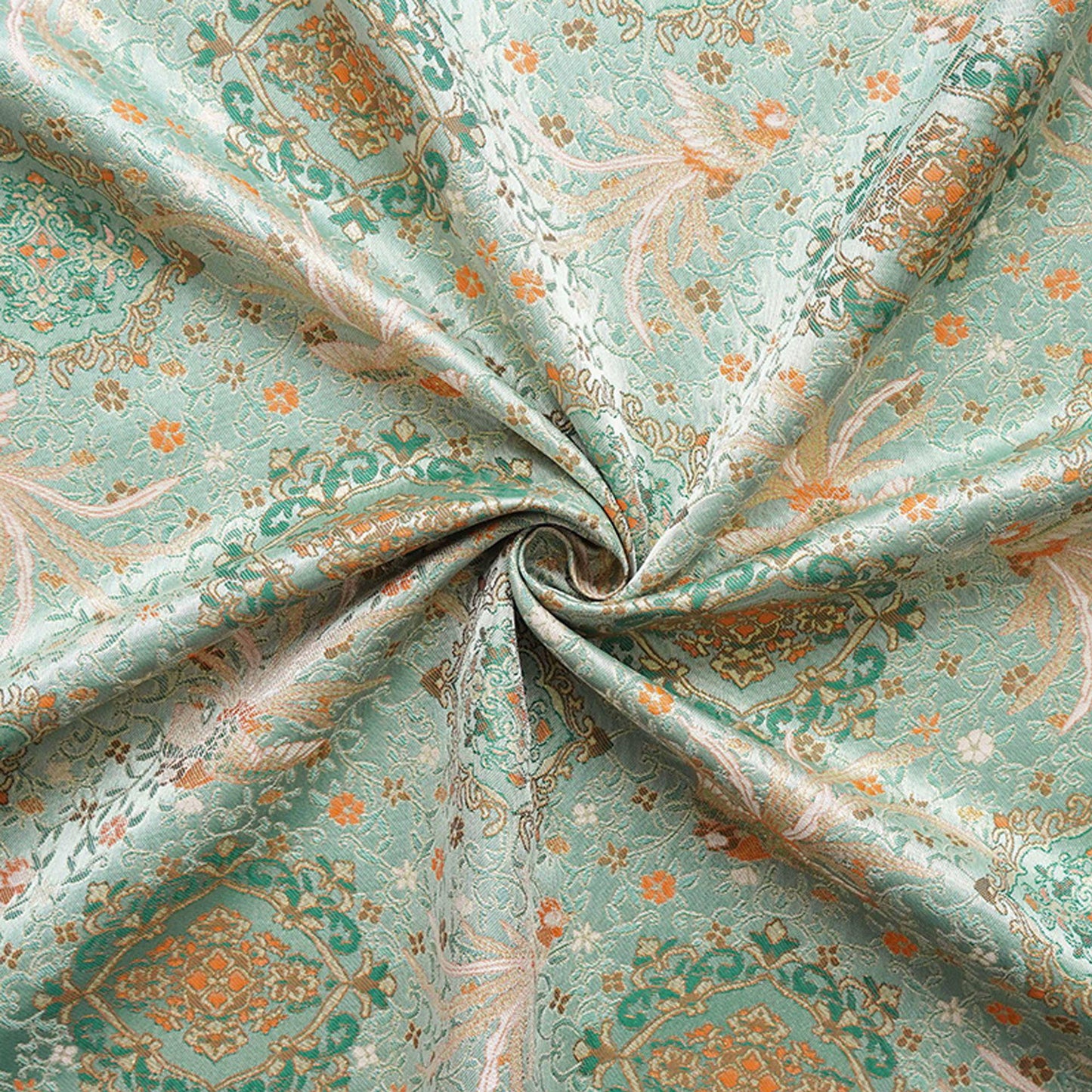 Mint Green Chinese Brocade Fabric by Yard, Phoenix Floral Jacquard Satin, Soft Oriental Fabric for Dress Curtains Pillows Crafts - Poppylollipop