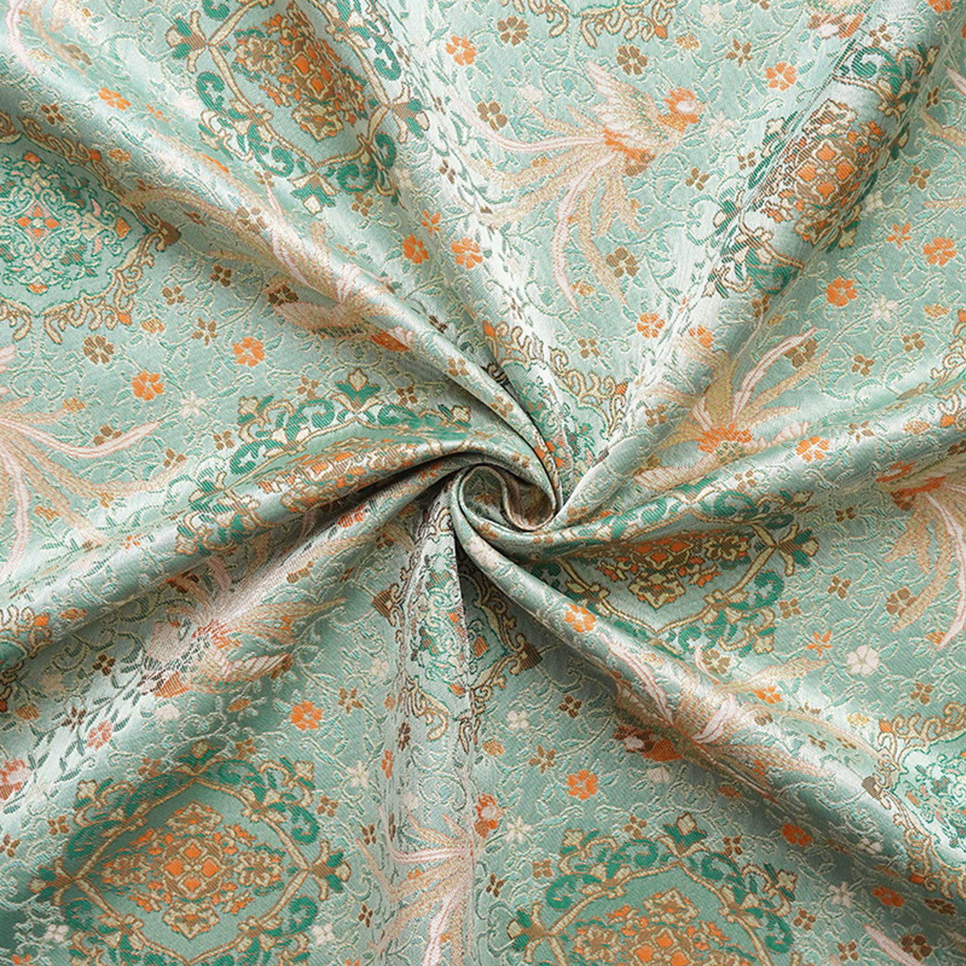 Mint Green Chinese Brocade Fabric by Yard, Phoenix Floral Jacquard Satin, Soft Oriental Fabric for Dress Curtains Pillows Crafts - Poppylollipop