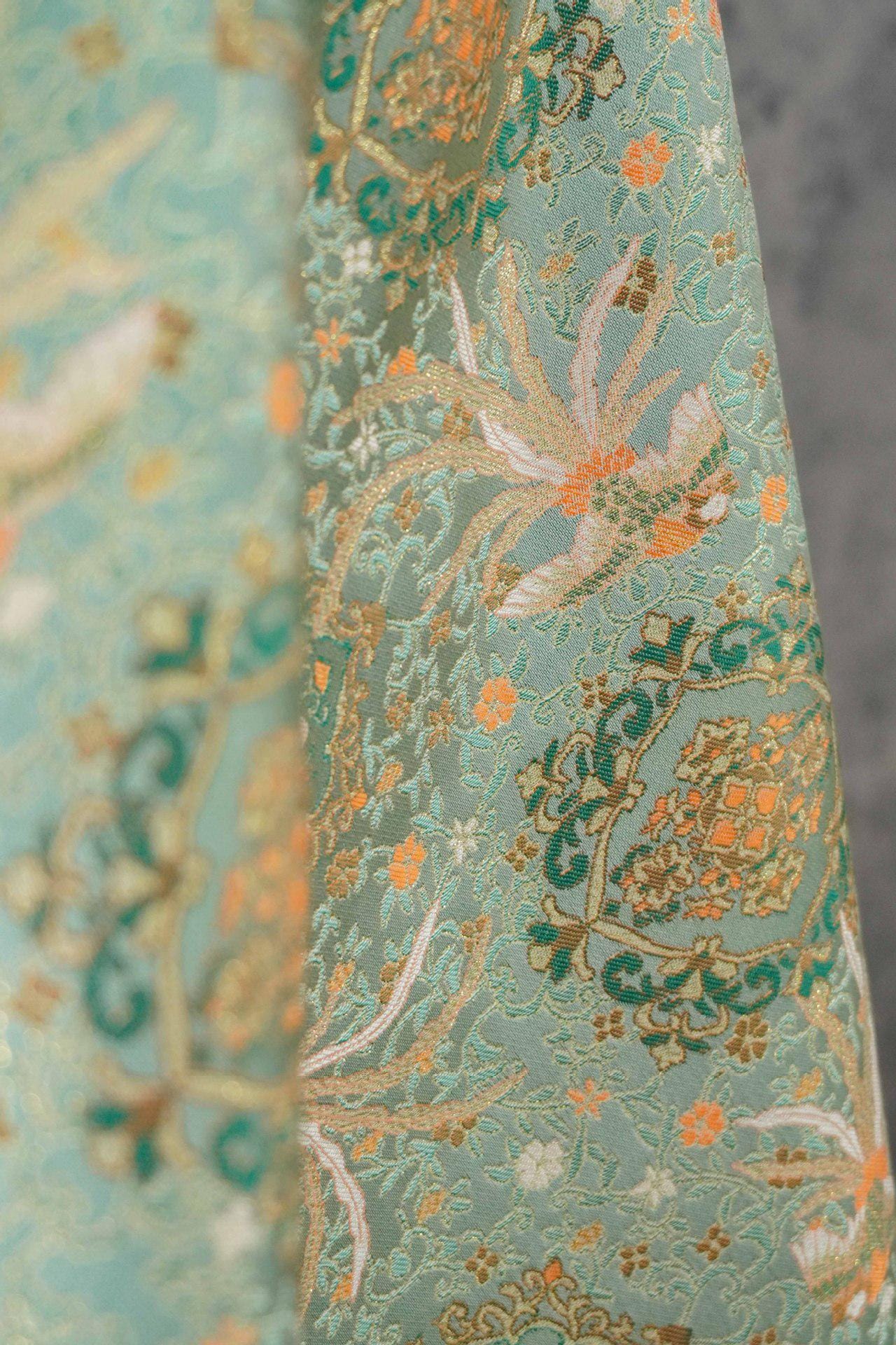 Mint Green Chinese Brocade Fabric by Yard, Phoenix Floral Jacquard Satin, Soft Oriental Fabric for Dress Curtains Pillows Crafts - Poppylollipop