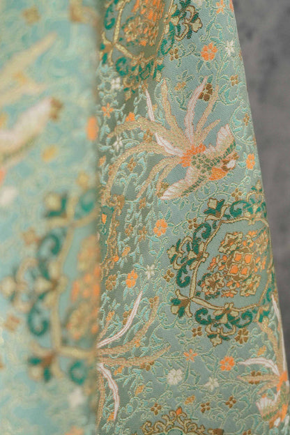Mint Green Chinese Brocade Fabric by Yard, Phoenix Floral Jacquard Satin, Soft Oriental Fabric for Dress Curtains Pillows Crafts - Poppylollipop