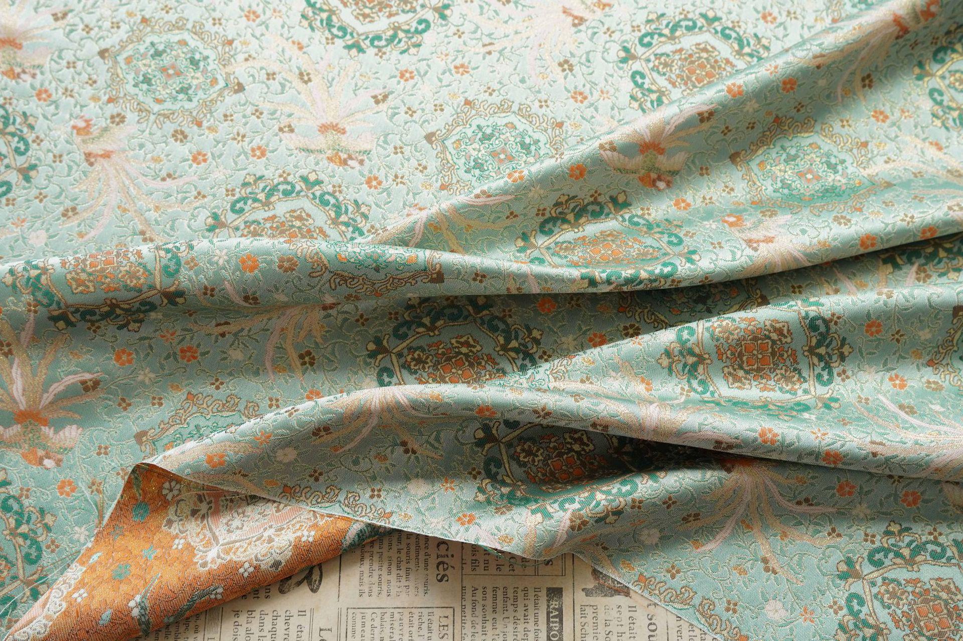 Mint Green Chinese Brocade Fabric by Yard, Phoenix Floral Jacquard Satin, Soft Oriental Fabric for Dress Curtains Pillows Crafts - Poppylollipop