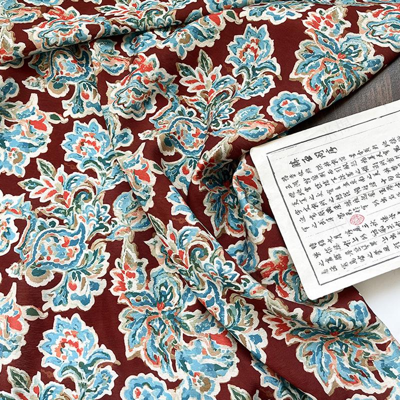 Cinnabar Blue Printed Cotton Fabric by Yard, Chinese Indigo Dye Textile, Vintage Oriental Cotton Fabric for Quilting Sewing Crafts, 59"Wide