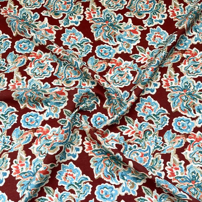 Cinnabar Blue Printed Cotton Fabric by Yard, Chinese Indigo Dye Textile, Vintage Oriental Cotton Fabric for Quilting Sewing Crafts, 59"Wide