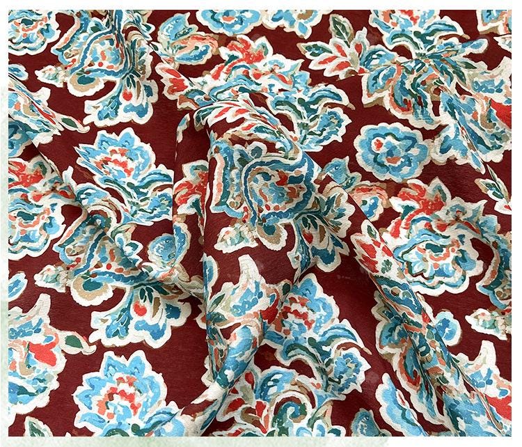 Cinnabar Blue Printed Cotton Fabric by Yard, Chinese Indigo Dye Textile, Vintage Oriental Cotton Fabric for Quilting Sewing Crafts, 59"Wide