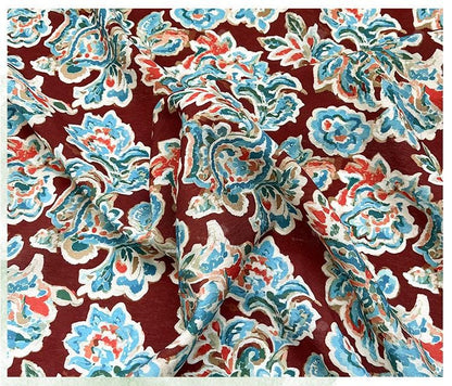 Cinnabar Blue Printed Cotton Fabric by Yard, Chinese Indigo Dye Textile, Vintage Oriental Cotton Fabric for Quilting Sewing Crafts, 59"Wide