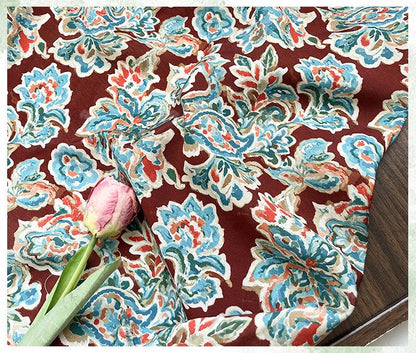 Cinnabar Blue Printed Cotton Fabric by Yard, Chinese Indigo Dye Textile, Vintage Oriental Cotton Fabric for Quilting Sewing Crafts, 59"Wide