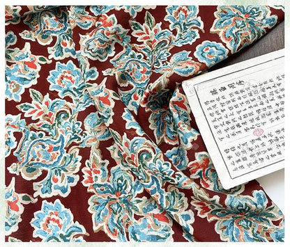 Cinnabar Blue Printed Cotton Fabric by Yard, Chinese Indigo Dye Textile, Vintage Oriental Cotton Fabric for Quilting Sewing Crafts, 59"Wide