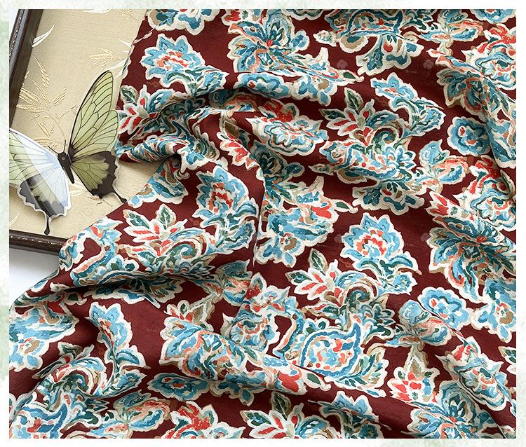 Cinnabar Blue Printed Cotton Fabric by Yard, Chinese Indigo Dye Textile, Vintage Oriental Cotton Fabric for Quilting Sewing Crafts, 59"Wide