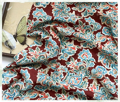 Cinnabar Blue Printed Cotton Fabric by Yard, Chinese Indigo Dye Textile, Vintage Oriental Cotton Fabric for Quilting Sewing Crafts, 59"Wide