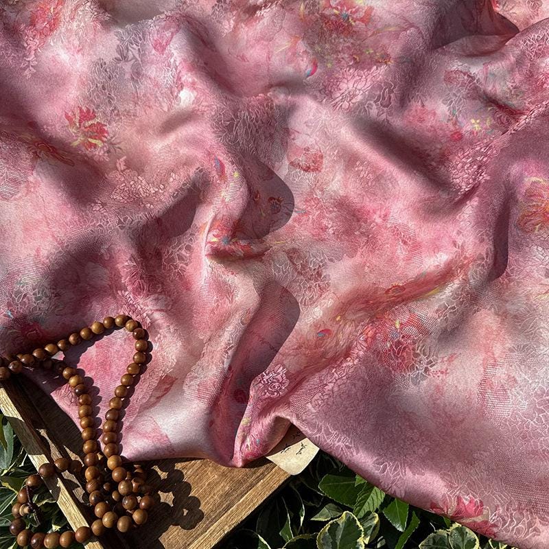 Luxury Peach Xiangyunsha Fabric, Soft Rayon Jacquard Textile with Elegant Drape for Cheongsam Couture Decor, 59"Wide