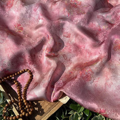Luxury Peach Xiangyunsha Fabric, Soft Rayon Jacquard Textile with Elegant Drape for Cheongsam Couture Decor, 59"Wide